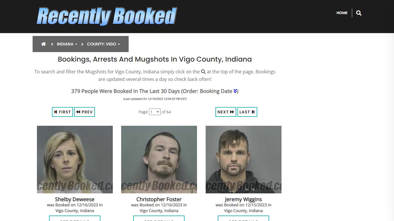 Recent bookings, Arrests, Mugshots in Vigo County, Indiana